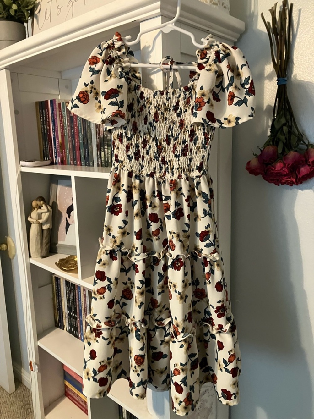Ivy City Co Sweet Caroline Cream and Red Floral Smocked Casual Dress